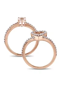 1/2 ct. t.w. Morganite and Diamond Halo Interlocking Bridal Ring Set 10k Rose Gold