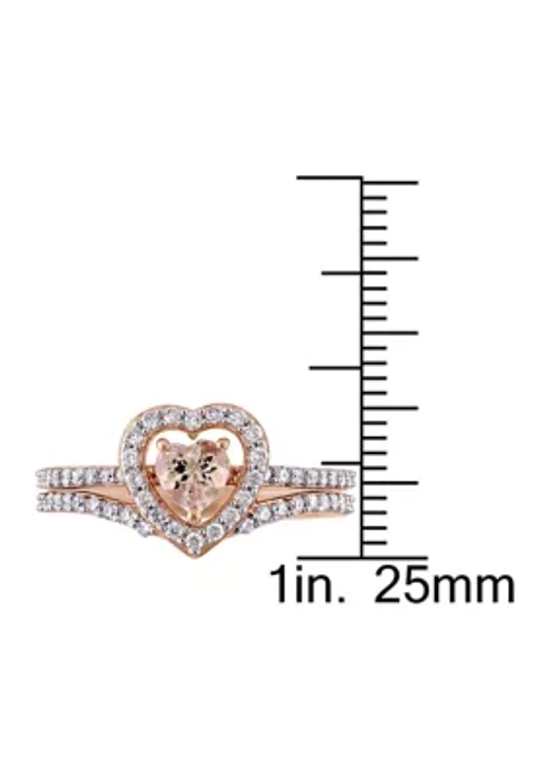 1/2 ct. t.w. Morganite and Diamond Halo Interlocking Bridal Ring Set 10k Rose Gold