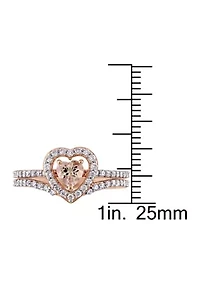 1/2 ct. t.w. Morganite and Diamond Halo Interlocking Bridal Ring Set 10k Rose Gold
