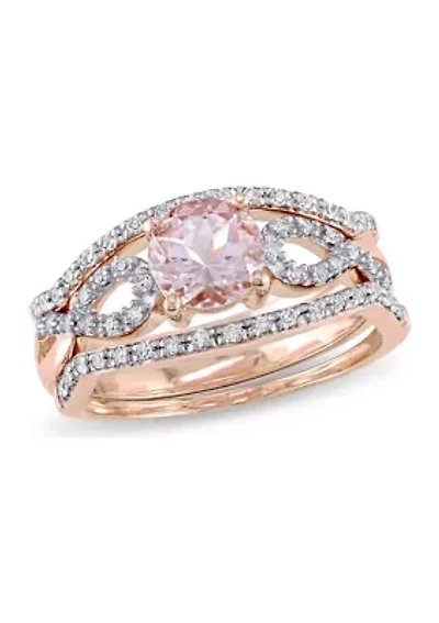3/4 ct. t.w. Morganite and 1/4 Diamond Infinity 3-Piece Bridal Ring Set 10k Rose Gold