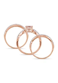 3/4 ct. t.w. Morganite and 1/4 Diamond Infinity 3-Piece Bridal Ring Set 10k Rose Gold