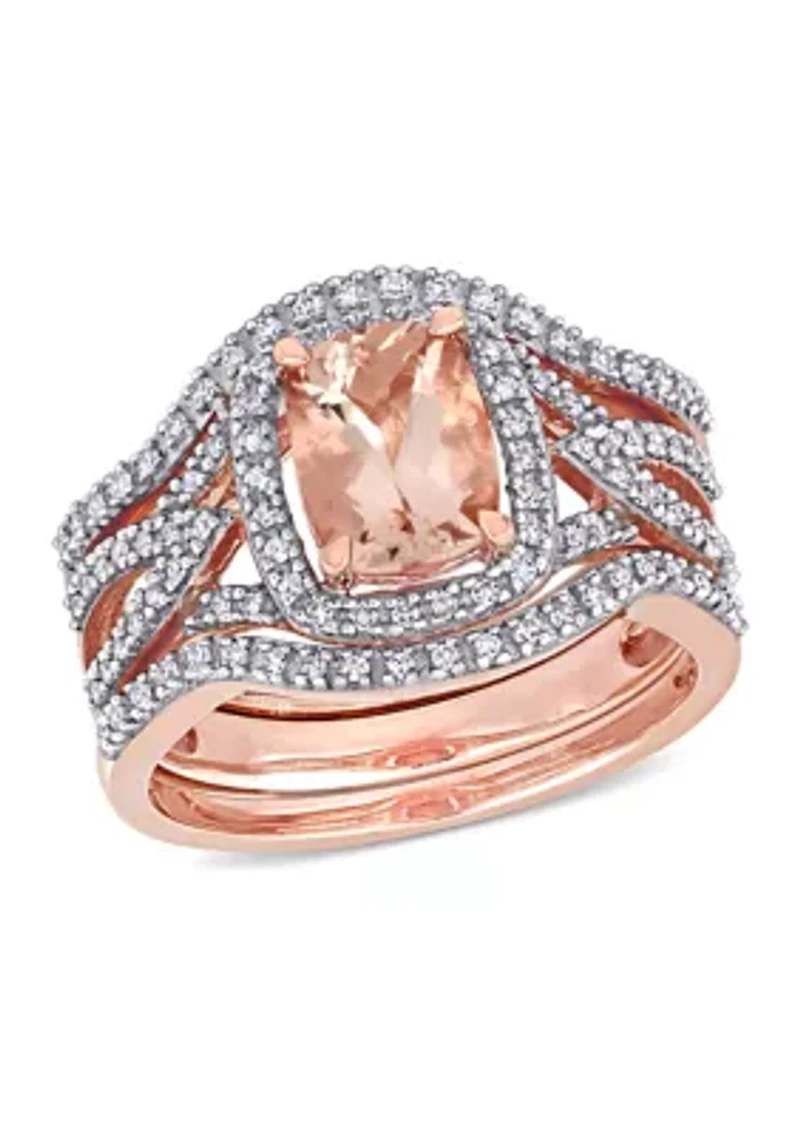 1.3 ct. t.w. Morganite and 1/3 Diamond 3-Piece Bridal Set 10k Rose Gold