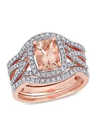 1.3 ct. t.w. Morganite and 1/3 Diamond 3-Piece Bridal Set 10k Rose Gold