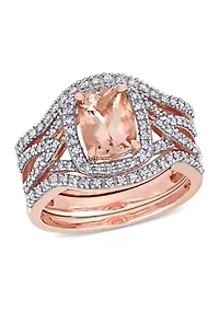 1.3 ct. t.w. Morganite and 1/3 Diamond 3-Piece Bridal Set 10k Rose Gold