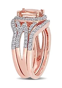 1.3 ct. t.w. Morganite and 1/3 Diamond 3-Piece Bridal Set 10k Rose Gold