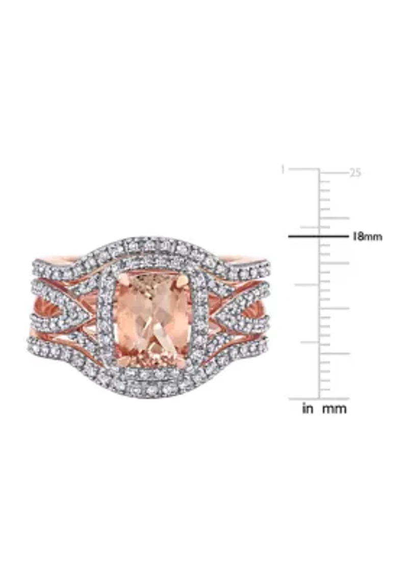 1.3 ct. t.w. Morganite and 1/3 Diamond 3-Piece Bridal Set 10k Rose Gold