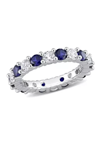 Lab Created 3.5 ct. t.w. Blue and White Sapphire Full Eternity Band Sterling Silver