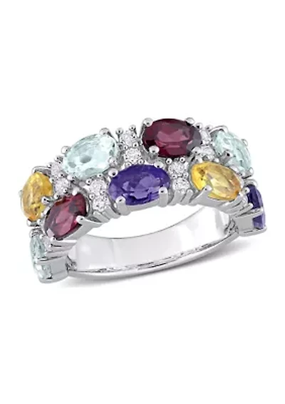 5 ct. t.w. Multi Gemstone Cluster Ring Sterling Silver