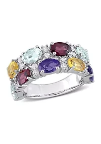 5 ct. t.w. Multi Gemstone Cluster Ring Sterling Silver
