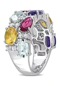 5 ct. t.w. Multi Gemstone Cluster Ring Sterling Silver