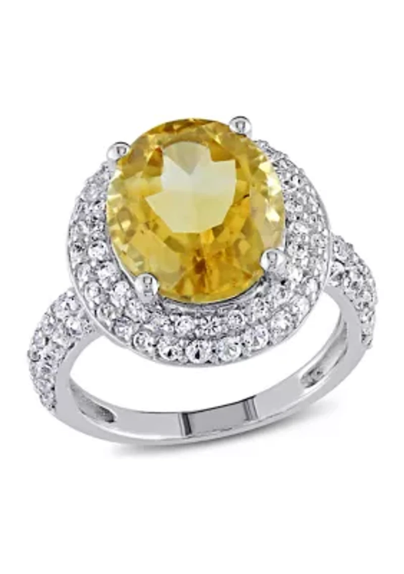 Lab Created Citrine and White Sapphire Oval Halo Ring Sterling Silver