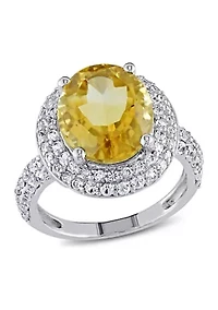 Lab Created Citrine and White Sapphire Oval Halo Ring Sterling Silver