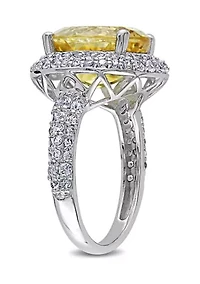 Lab Created Citrine and White Sapphire Oval Halo Ring Sterling Silver