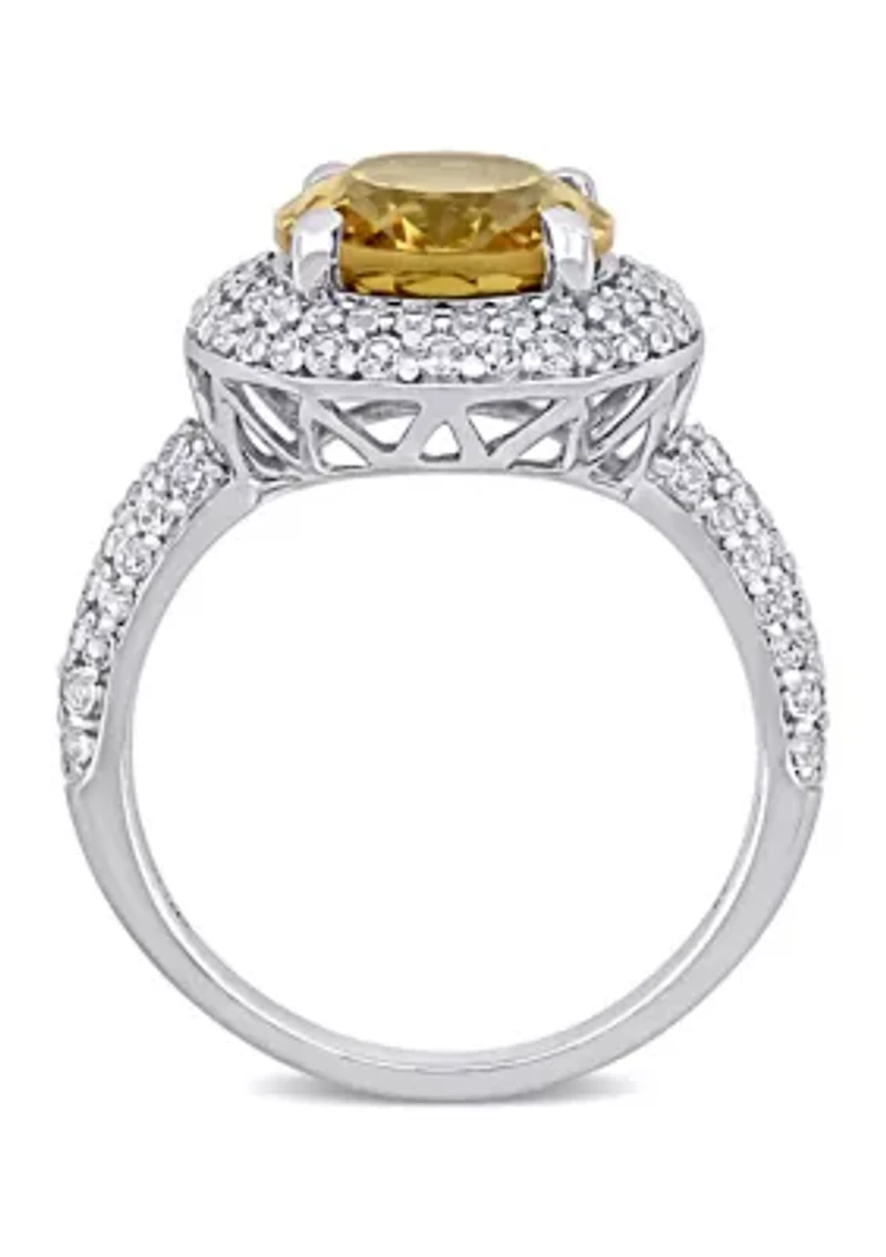 Lab Created Citrine and White Sapphire Oval Halo Ring Sterling Silver