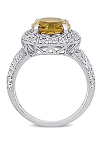 Lab Created Citrine and White Sapphire Oval Halo Ring Sterling Silver