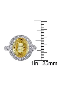 Lab Created Citrine and White Sapphire Oval Halo Ring Sterling Silver