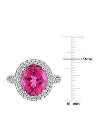 Lab Created Pink Topaz and White Sapphire Oval Halo Ring Sterling Silver