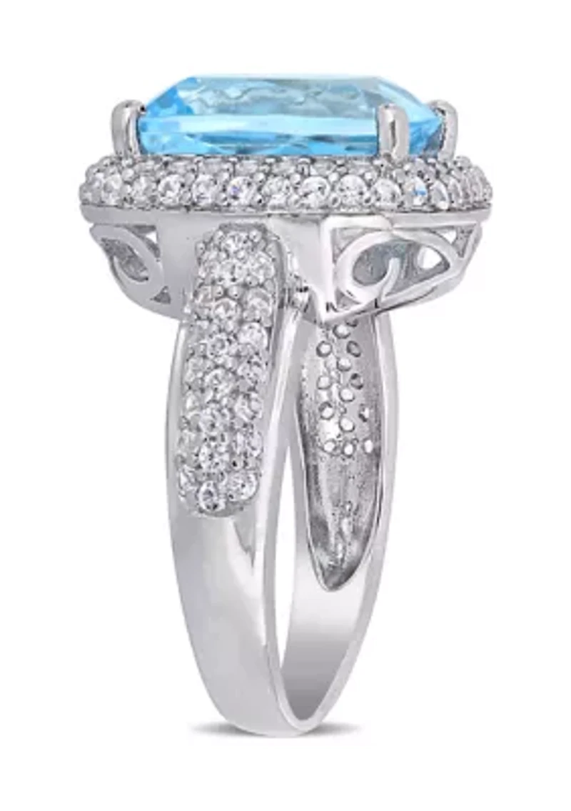 Lab Created Blue Topaz and White Sapphire Halo Ring Sterling Silver