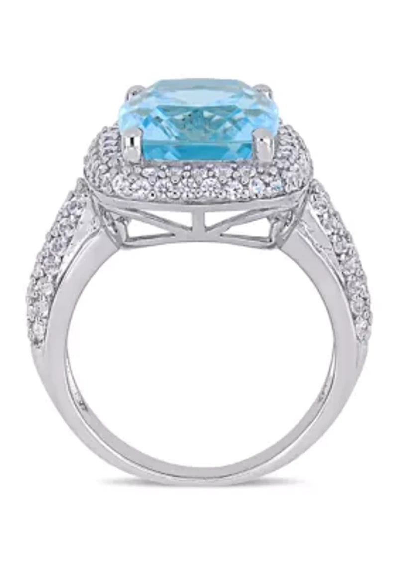 Lab Created Blue Topaz and White Sapphire Halo Ring Sterling Silver