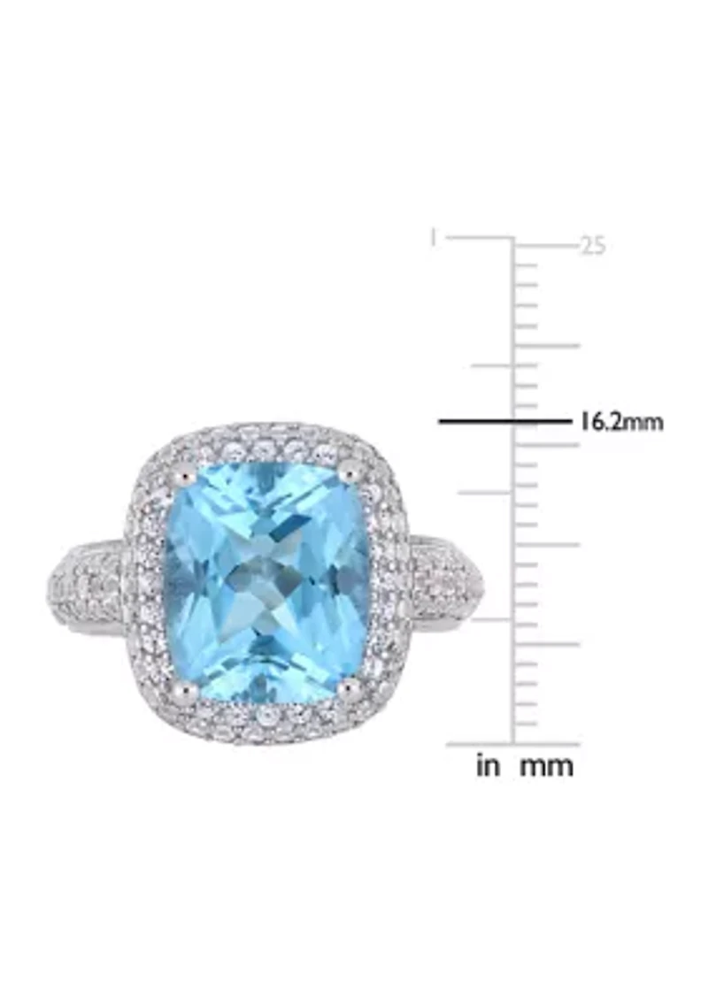 Lab Created Blue Topaz and White Sapphire Halo Ring Sterling Silver