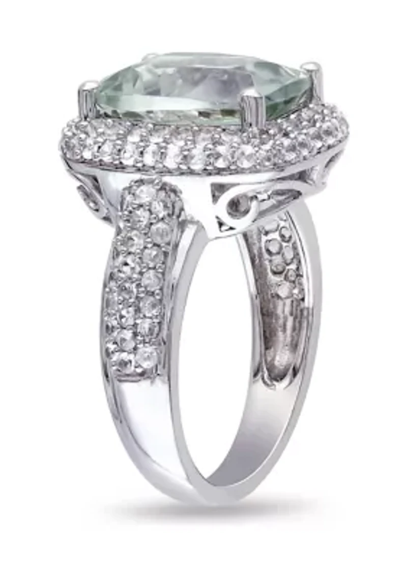 Lab Created Green Quartz and White Sapphire Halo Ring Sterling Silver