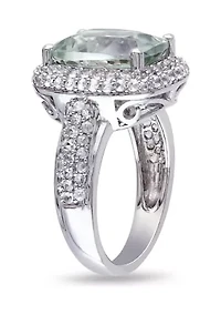 Lab Created Green Quartz and White Sapphire Halo Ring Sterling Silver