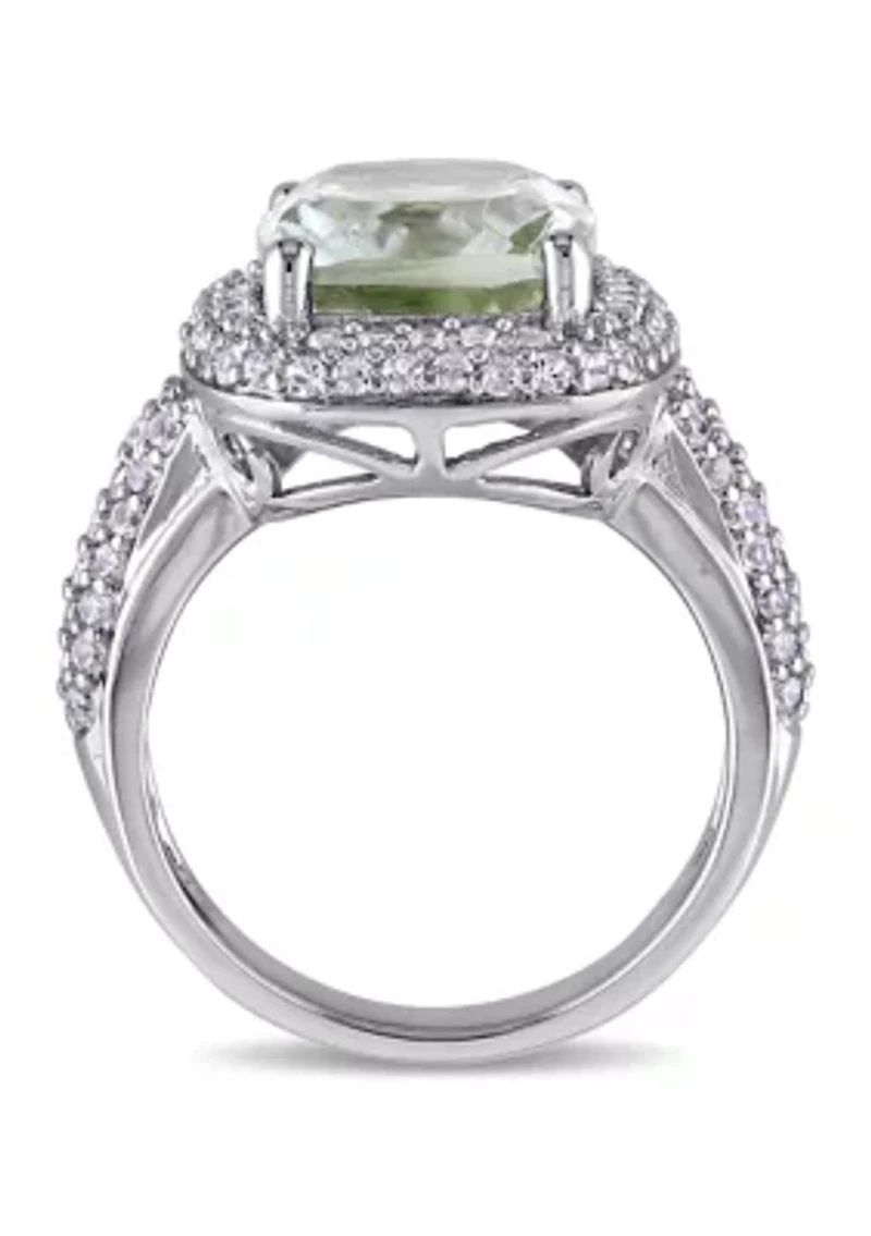 Lab Created Green Quartz and White Sapphire Halo Ring Sterling Silver