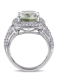 Lab Created Green Quartz and White Sapphire Halo Ring Sterling Silver