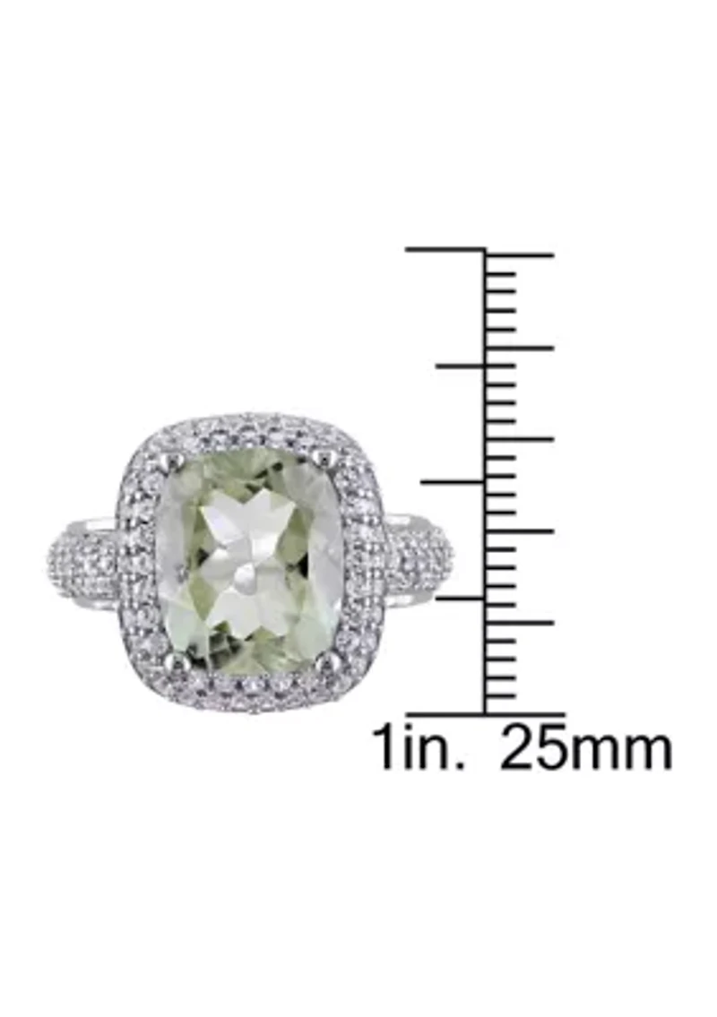 Lab Created Green Quartz and White Sapphire Halo Ring Sterling Silver