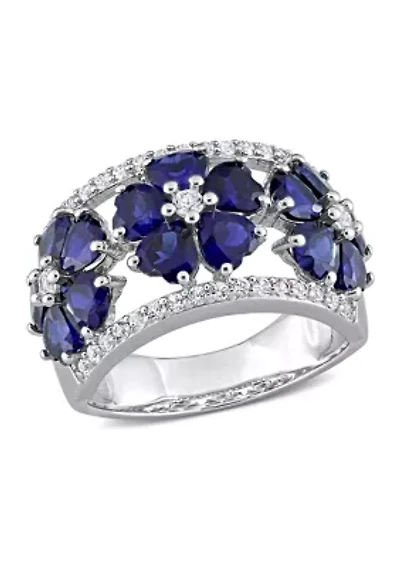 Lab Created 4.5 ct. t.w. Blue and White Sapphire Floral Ring Sterling Silver