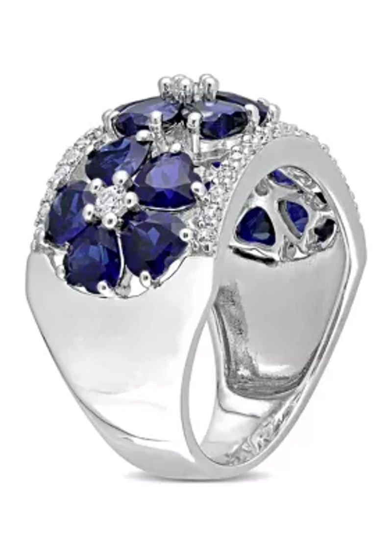 Lab Created 4.5 ct. t.w. Blue and White Sapphire Floral Ring Sterling Silver