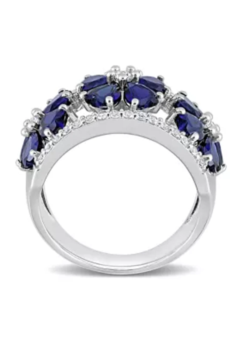 Lab Created 4.5 ct. t.w. Blue and White Sapphire Floral Ring Sterling Silver