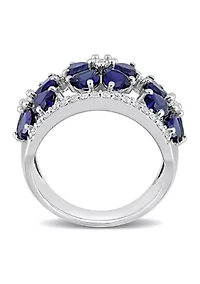 Lab Created 4.5 ct. t.w. Blue and White Sapphire Floral Ring Sterling Silver