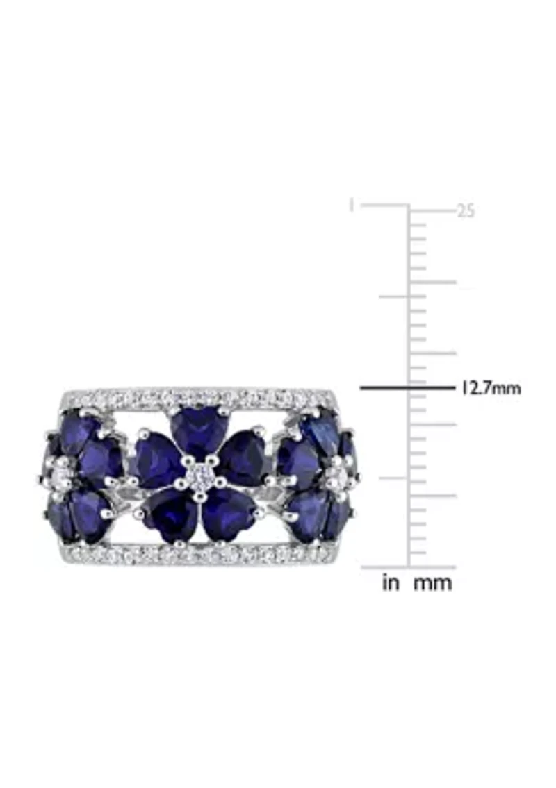 Lab Created 4.5 ct. t.w. Blue and White Sapphire Floral Ring Sterling Silver