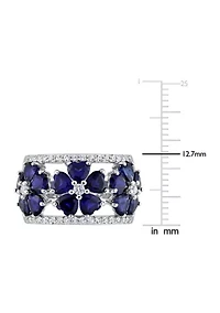 Lab Created 4.5 ct. t.w. Blue and White Sapphire Floral Ring Sterling Silver
