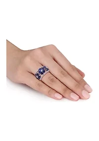 Lab Created 4.5 ct. t.w. Blue and White Sapphire Floral Ring Sterling Silver