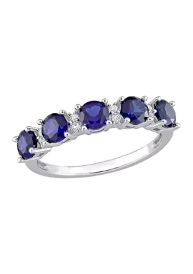 Lab Created 1.62 ct. t.w. Blue and White Sapphire Semi Eternity Ring Sterling Silver
