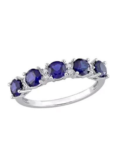 Lab Created 1.62 ct. t.w. Blue and White Sapphire Semi Eternity Ring Sterling Silver
