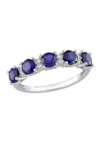 Lab Created 1.62 ct. t.w. Blue and White Sapphire Semi Eternity Ring Sterling Silver