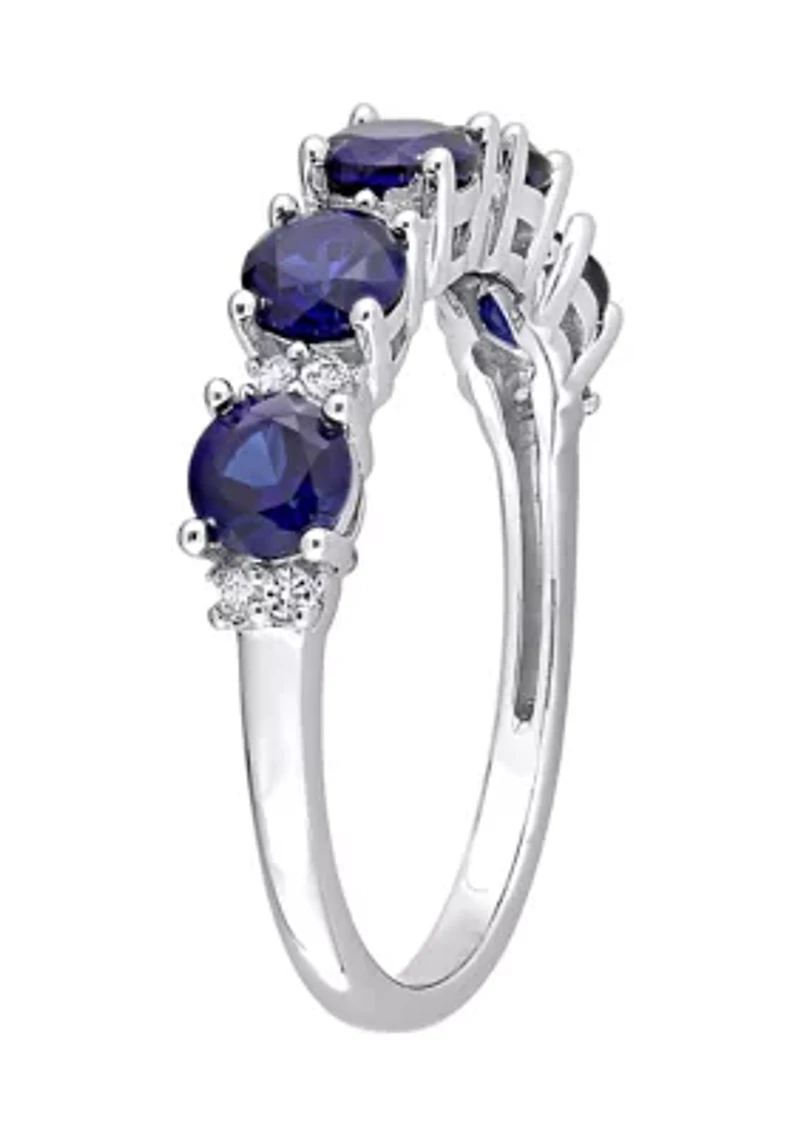 Lab Created 1.62 ct. t.w. Blue and White Sapphire Semi Eternity Ring Sterling Silver