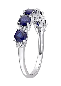 Lab Created 1.62 ct. t.w. Blue and White Sapphire Semi Eternity Ring Sterling Silver