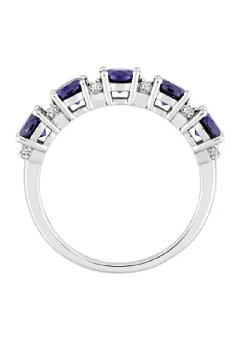 Lab Created 1.62 ct. t.w. Blue and White Sapphire Semi Eternity Ring Sterling Silver