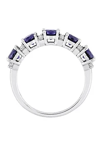 Lab Created 1.62 ct. t.w. Blue and White Sapphire Semi Eternity Ring Sterling Silver