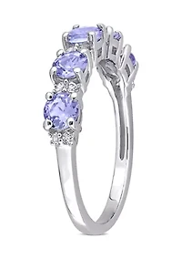 Tanzanite and White Topaz Semi Eternity Ring Sterling Silver