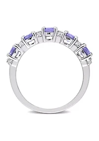 Tanzanite and White Topaz Semi Eternity Ring Sterling Silver
