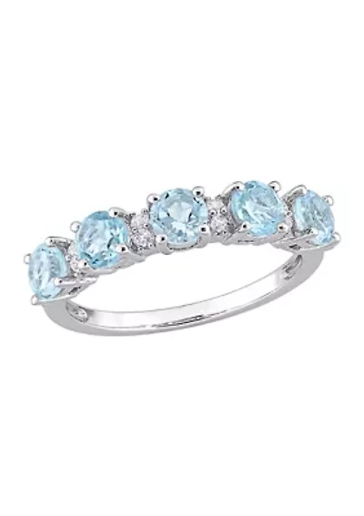 1.62 ct. t.w. Blue Topaz and White Semi Eternity Ring Sterling Silver