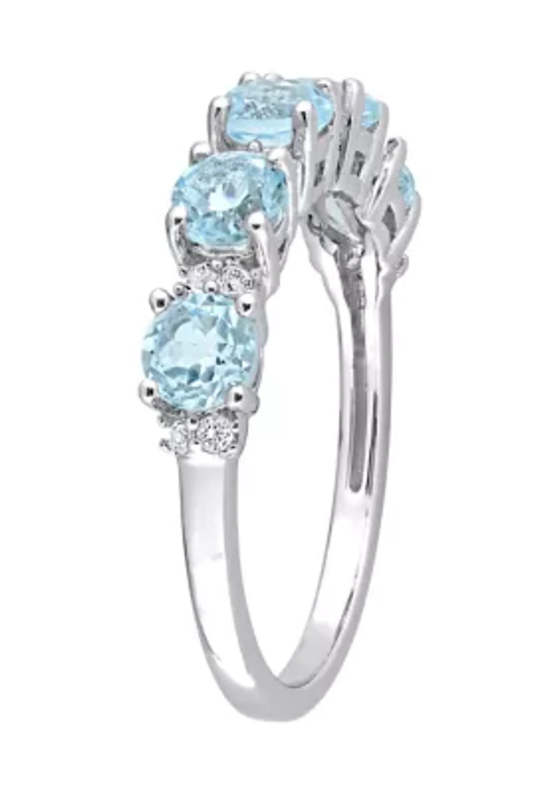 1.62 ct. t.w. Blue Topaz and White Semi Eternity Ring Sterling Silver