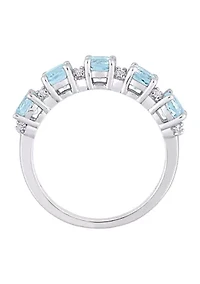 1.62 ct. t.w. Blue Topaz and White Semi Eternity Ring Sterling Silver