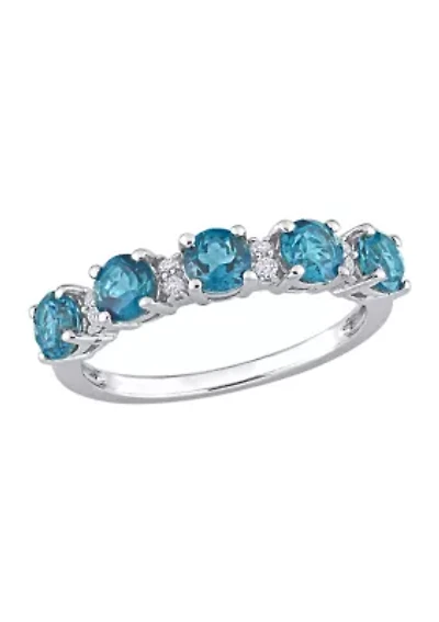 1.62 ct. t.w. London Blue Topaz and White Semi Eternity Ring Sterling Silver