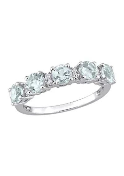 Aquamarine and White Topaz Semi Eternity Ring Sterling Silver